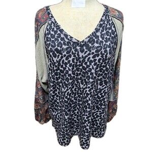GiGio USA Women’s Top S Floral Leopard Print Pullover Sweatshirt Tunic Dolman